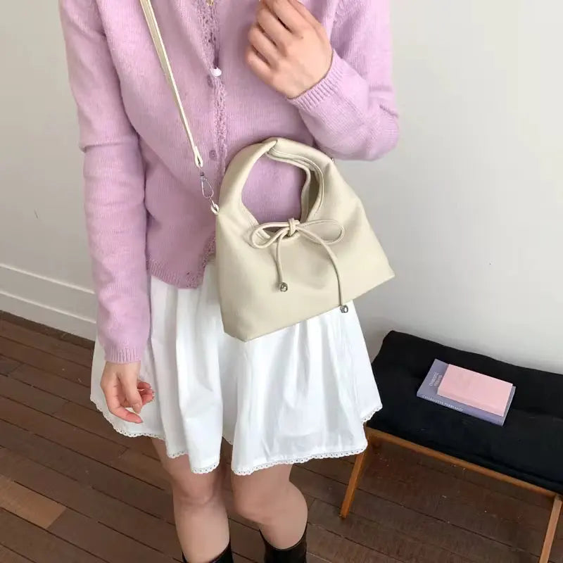 Soft Bow Knot Mini Handbag with Crossbody Strap