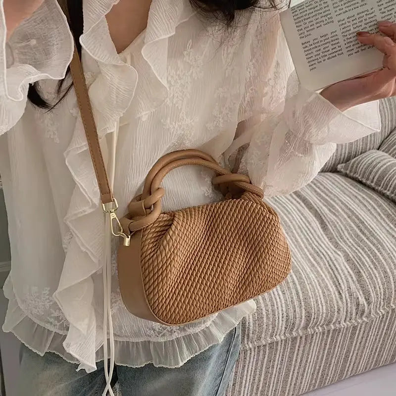 Woven Texture Mini Handbag with Crossbody Strap