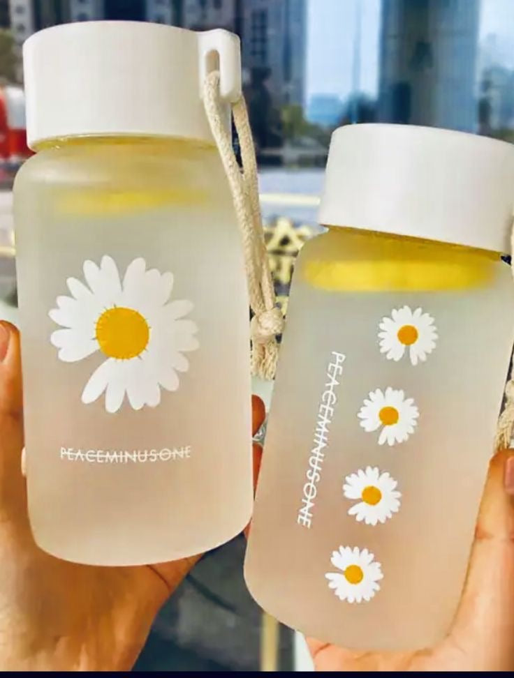 500ml Small Daisy Transparent Plastic Water Bottles Frosted Water Bottle With Portable Rope Travel Tea Cup