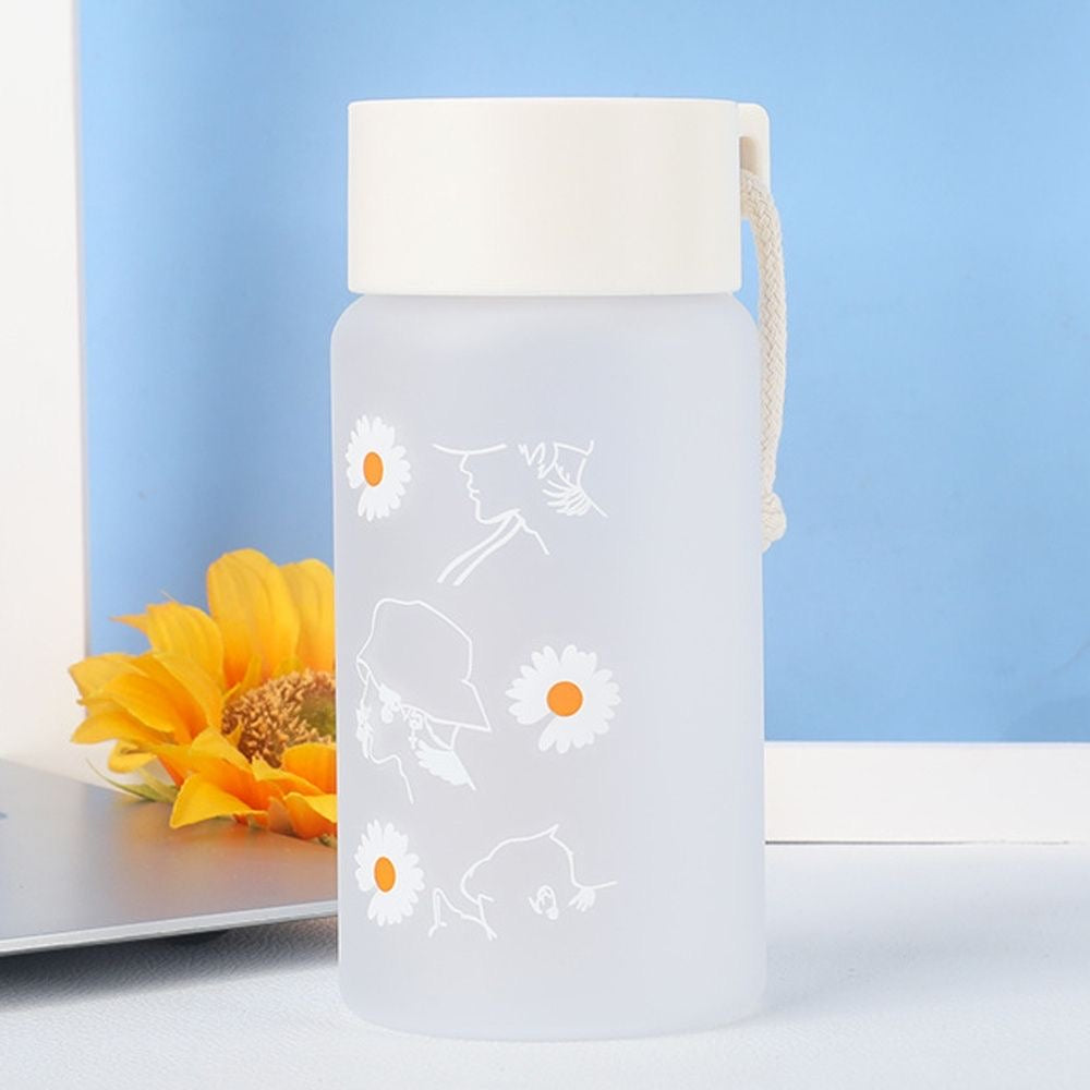 500ml Small Daisy Transparent Plastic Water Bottles Frosted Water Bottle With Portable Rope Travel Tea Cup