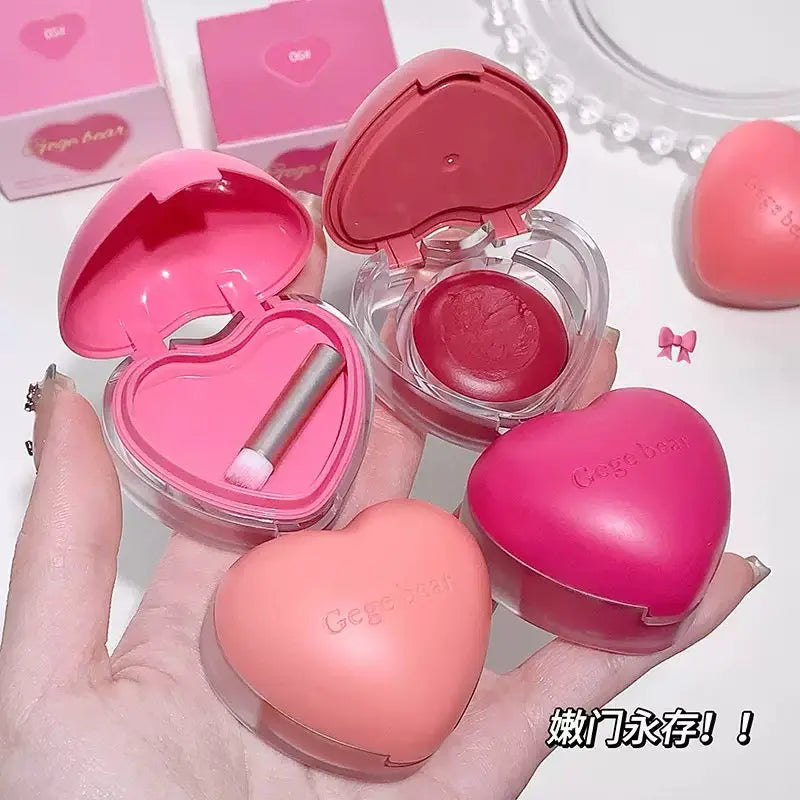 Heart Shaped Cream Blush with Mini Brush 2 in 1 Lip & Cheek Tint