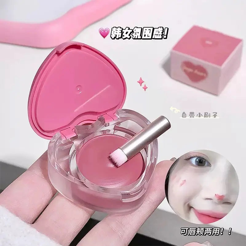 Heart Shaped Cream Blush with Mini Brush 2 in 1 Lip & Cheek Tint
