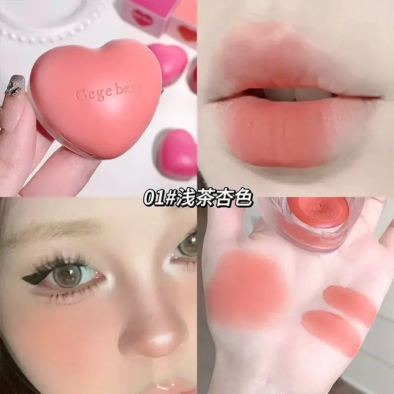 Heart Shaped Cream Blush with Mini Brush 2 in 1 Lip & Cheek Tint