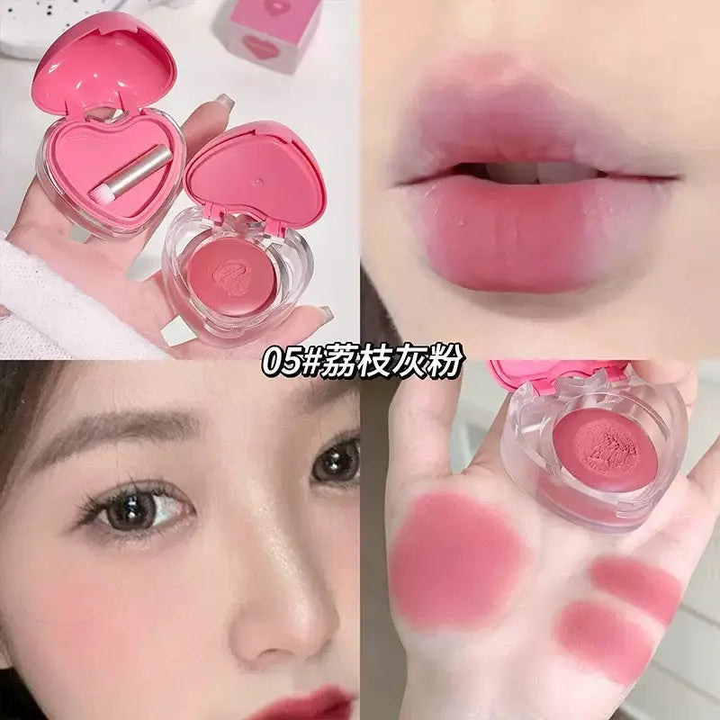 Heart Shaped Cream Blush with Mini Brush 2 in 1 Lip & Cheek Tint
