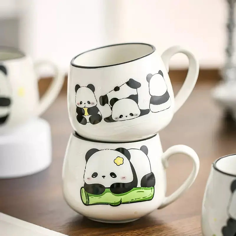 Cute Panda Ceramic Beverage Dispenser Set with 4 Mugs & Stand