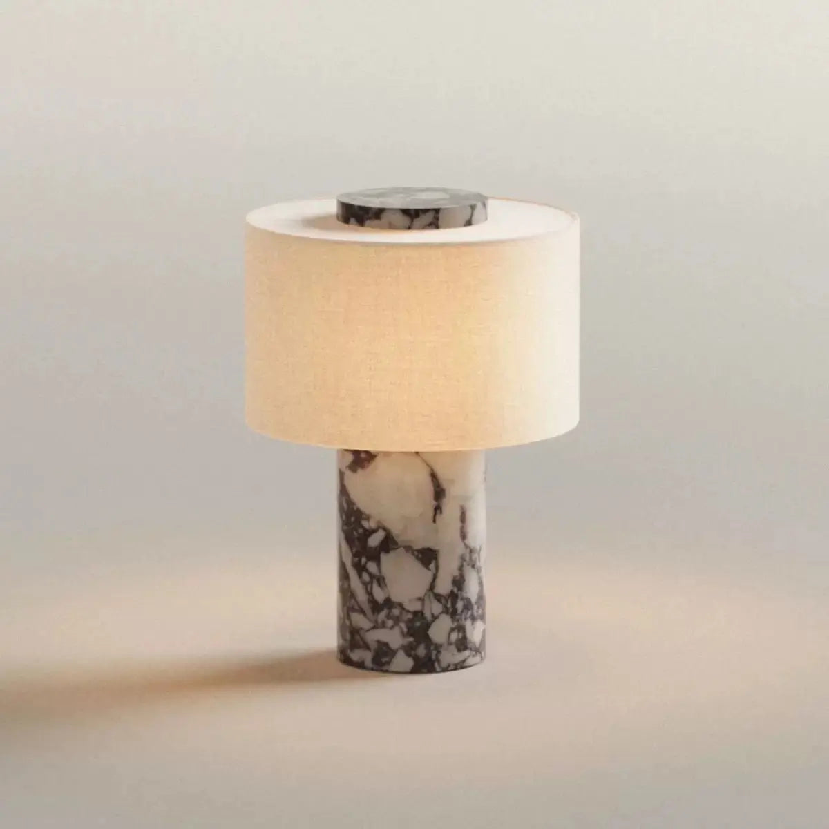 Modern Marble Touch Table Lamp Elegant Fabric Shade Bedside Light