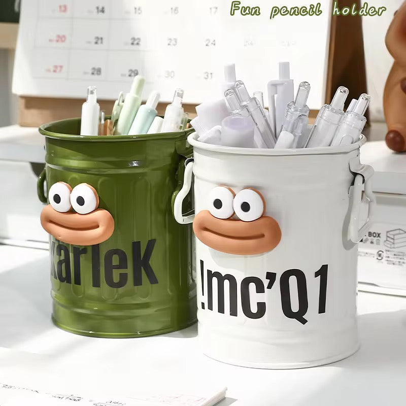 Cute Cartoon Round Pencil Holder Office Desk Pen Cup Case Organizer With Sticker Sheet