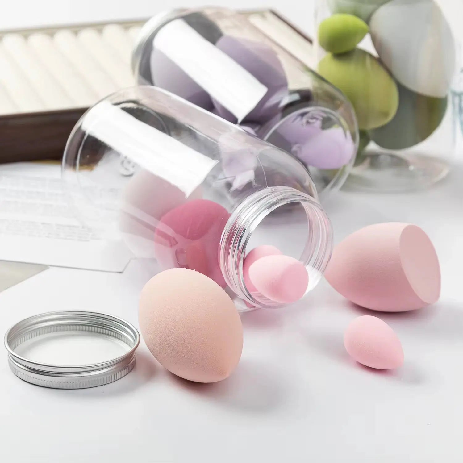 Makeup Beauty Blender Sponge Set with Transparent Storage Jar