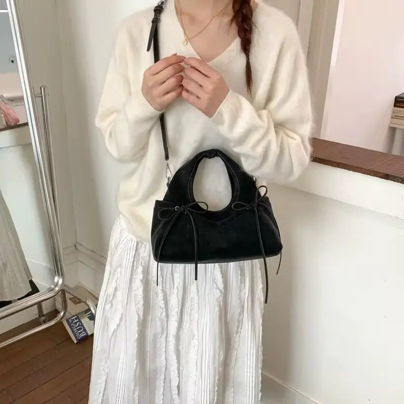Chic Bow Accent Shoulder Bag Elegant & Soft Crossbody Handbag