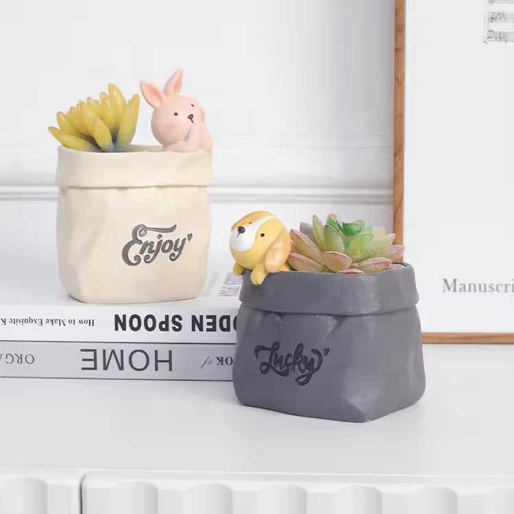 Kawaii Pen Holder Creative Paper Bag Flower Pot Makeup Storage Holder