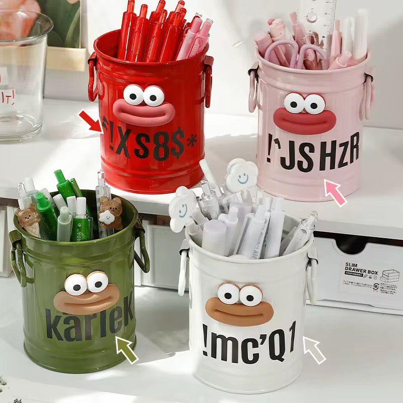 Cute Cartoon Round Pencil Holder Office Desk Pen Cup Case Organizer With Sticker Sheet