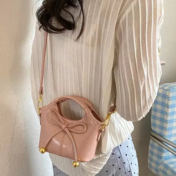 Mini Cute Bowtie Handbag & Crossbody Purse with Gold Bead Accents