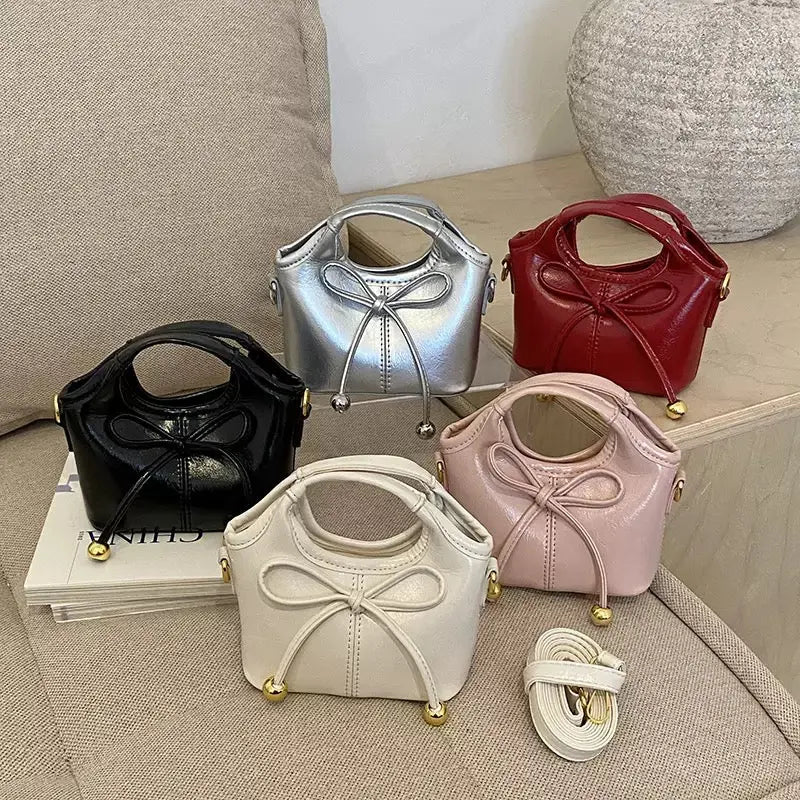 Mini Cute Bowtie Handbag & Crossbody Purse with Gold Bead Accents