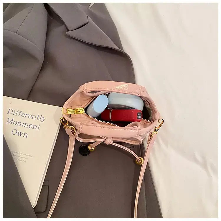 Mini Cute Bowtie Handbag & Crossbody Purse with Gold Bead Accents