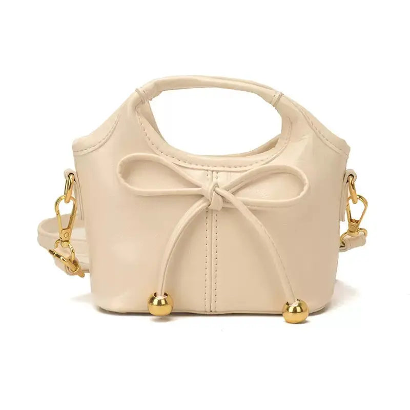 Mini Cute Bowtie Handbag & Crossbody Purse with Gold Bead Accents