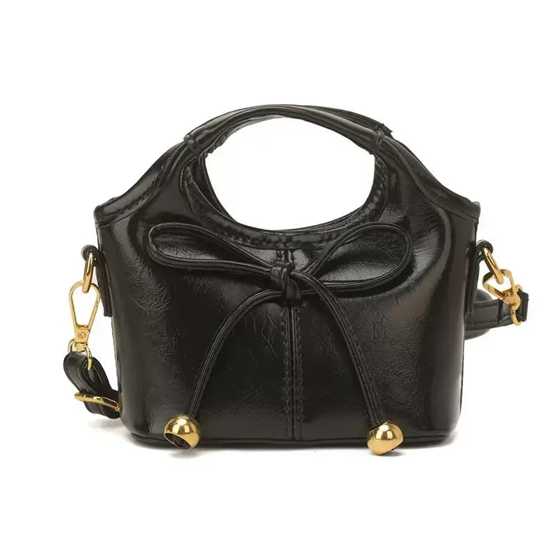 Mini Cute Bowtie Handbag & Crossbody Purse with Gold Bead Accents