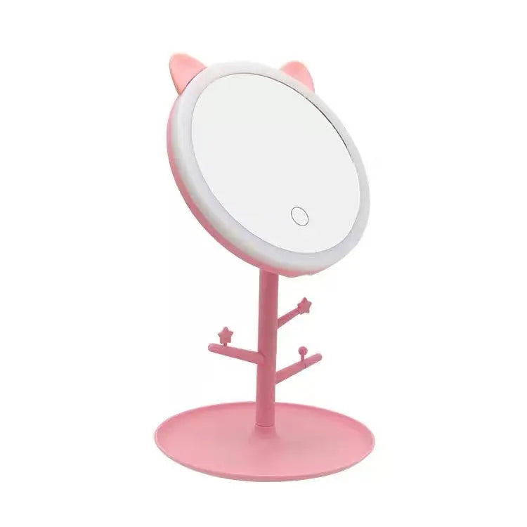 Cute Cat Ear LED Makeup Mirror with Jewelry Holder Stand