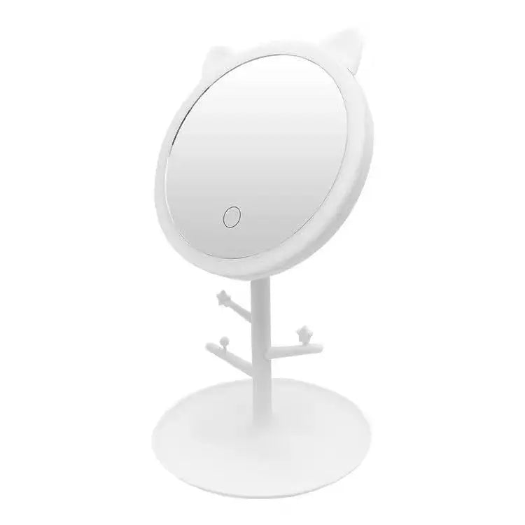 Cute Cat Ear LED Makeup Mirror with Jewelry Holder Stand