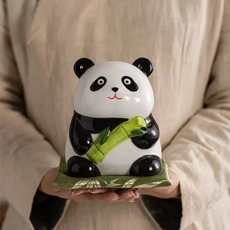 Cute Panda Bamboo Ceramic Coin Box & Table Decor