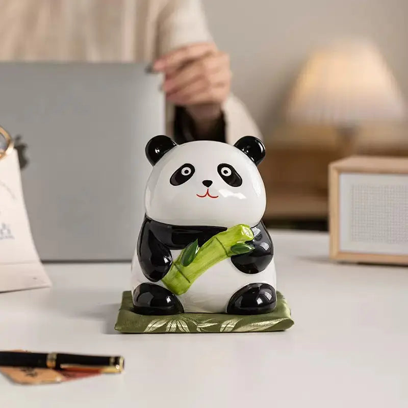 Cute Panda Bamboo Ceramic Coin Box & Table Decor