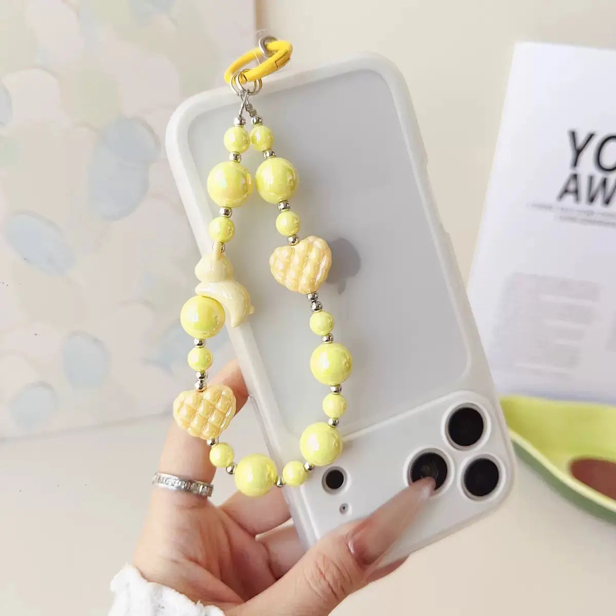 Pastel Beaded Phone Charm Strap Cute Heart & Star Wrist Lanyard
