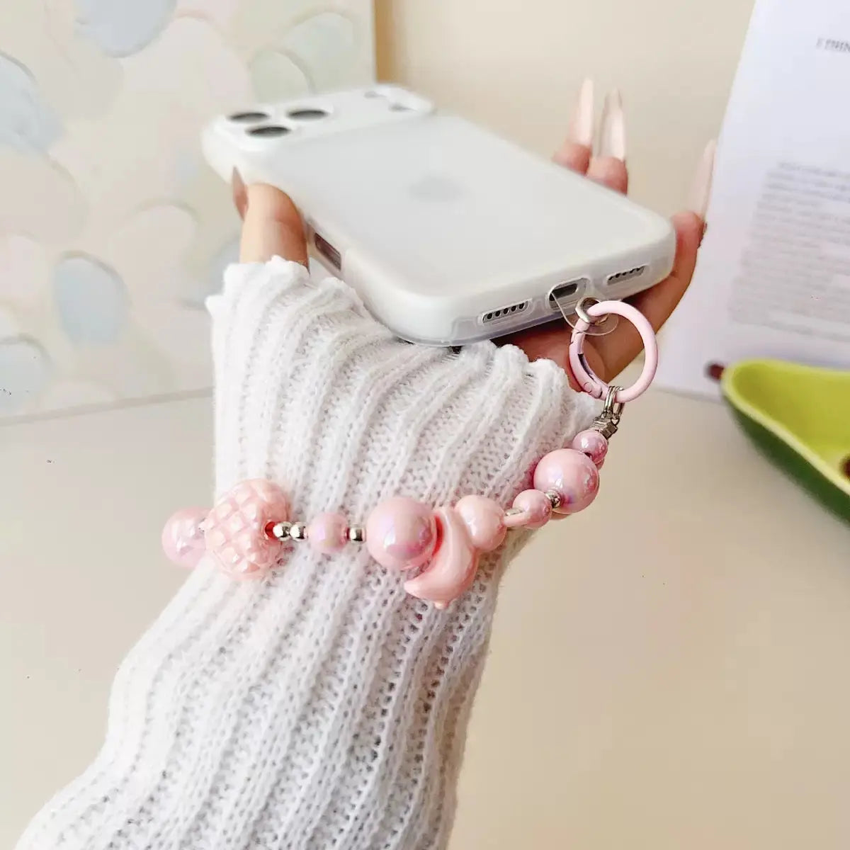 Pastel Beaded Phone Charm Strap Cute Heart & Star Wrist Lanyard