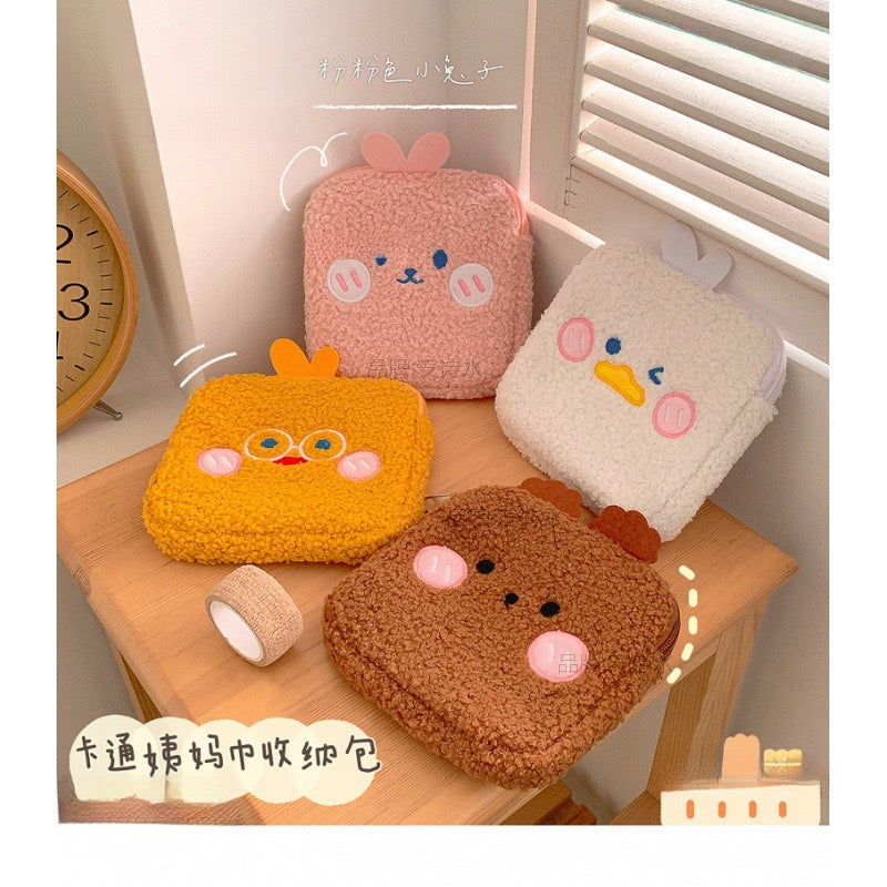 Cute Plush Women Small Cosmetic Bags Tampon Sanitary Pad Storage Bag Card Lipstick Organizer Makeup Pouch