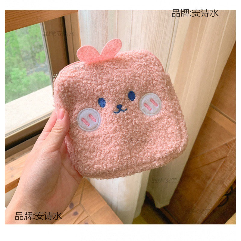 Cute Plush Women Small Cosmetic Bags Tampon Sanitary Pad Storage Bag Card Lipstick Organizer Makeup Pouch