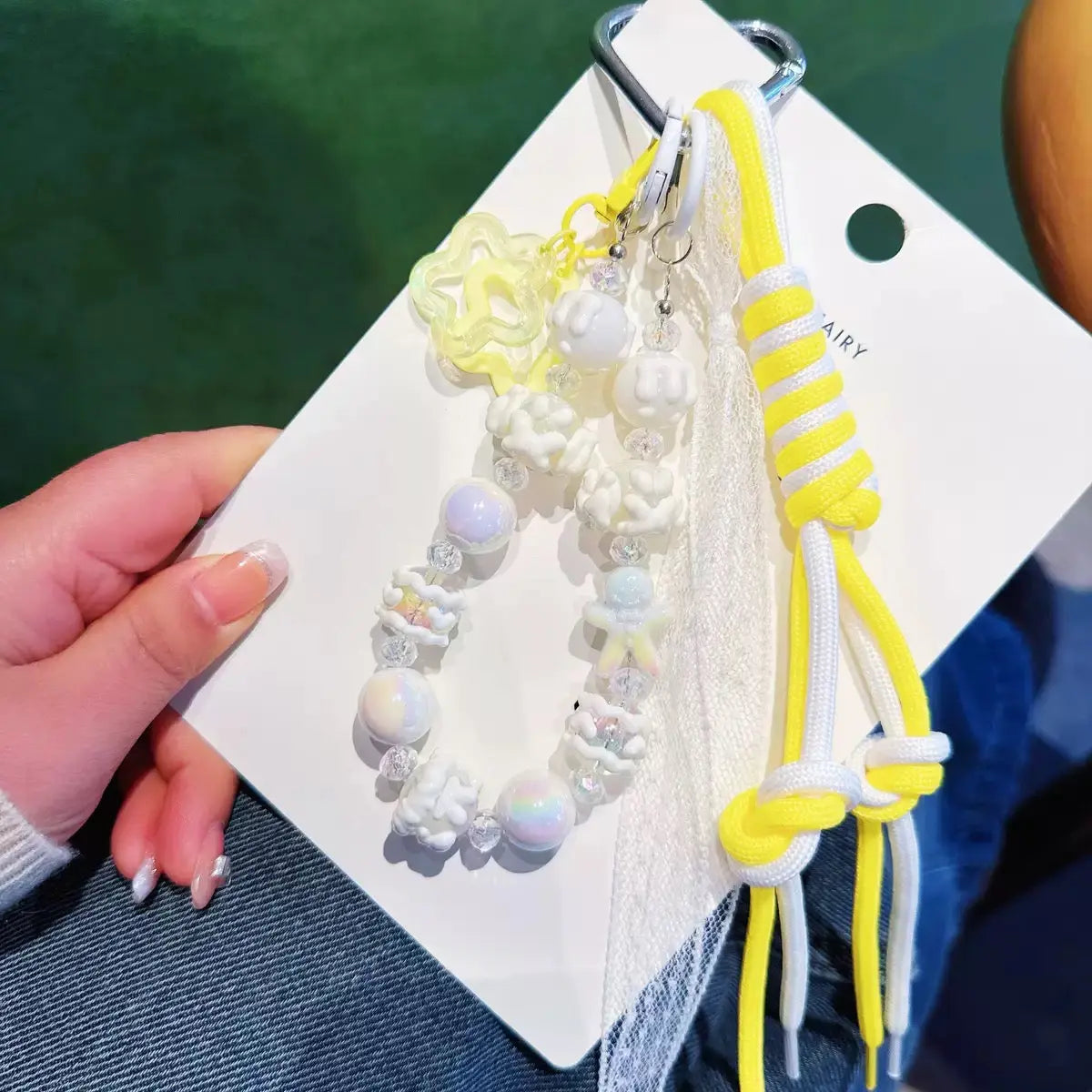 Kawaii Pastel Beaded Phone Charm & Adjustable Wrist Strap with Heart Carabiner
