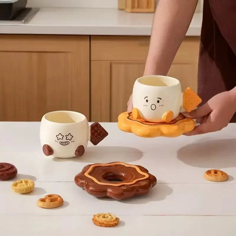Cute Biscuit Buddy Ceramic Cup with Saucer