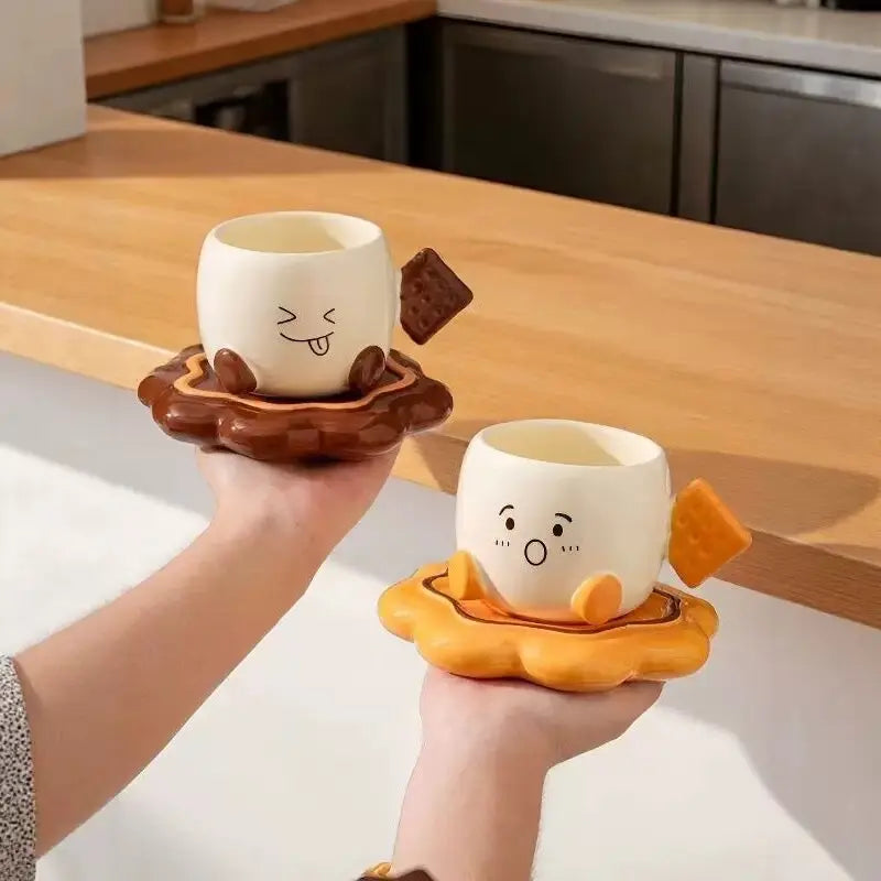 Cute Biscuit Buddy Ceramic Cup with Saucer