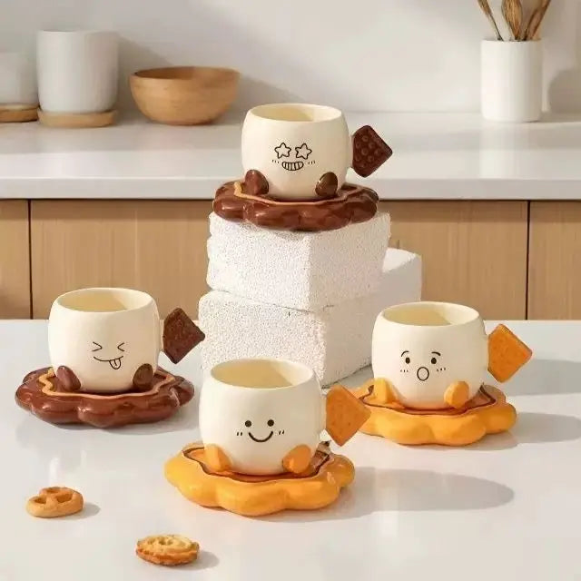 Cute Biscuit Buddy Ceramic Cup with Saucer