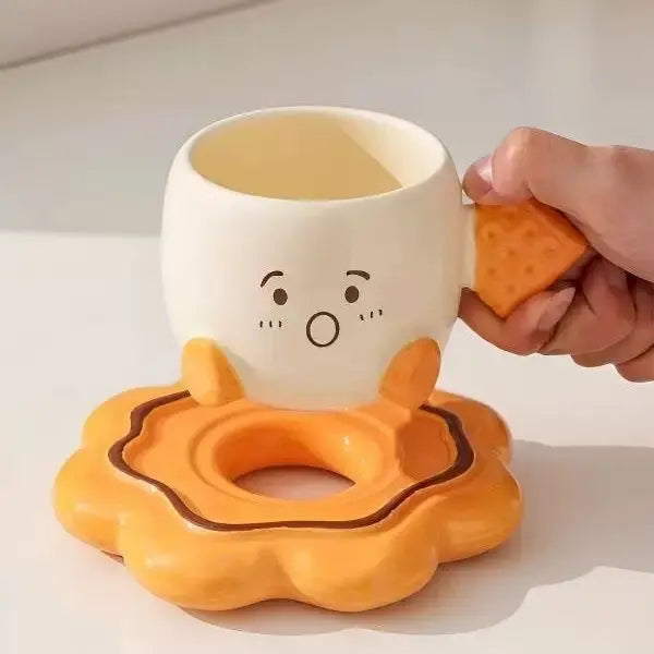 Cute Biscuit Buddy Ceramic Cup with Saucer