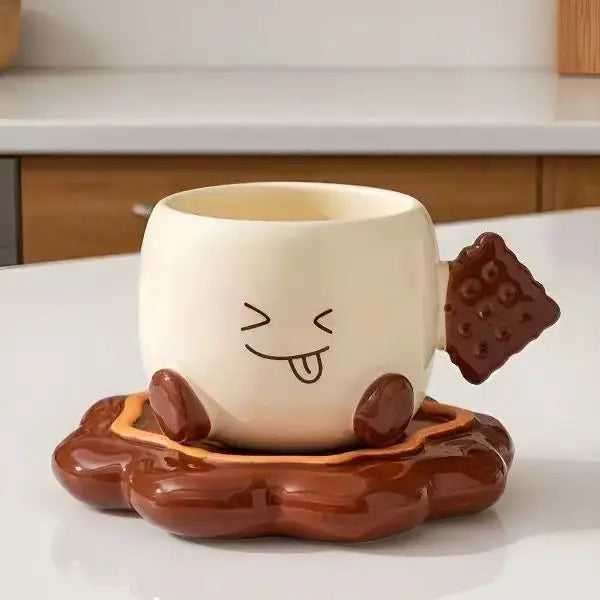 Cute Biscuit Buddy Ceramic Cup with Saucer