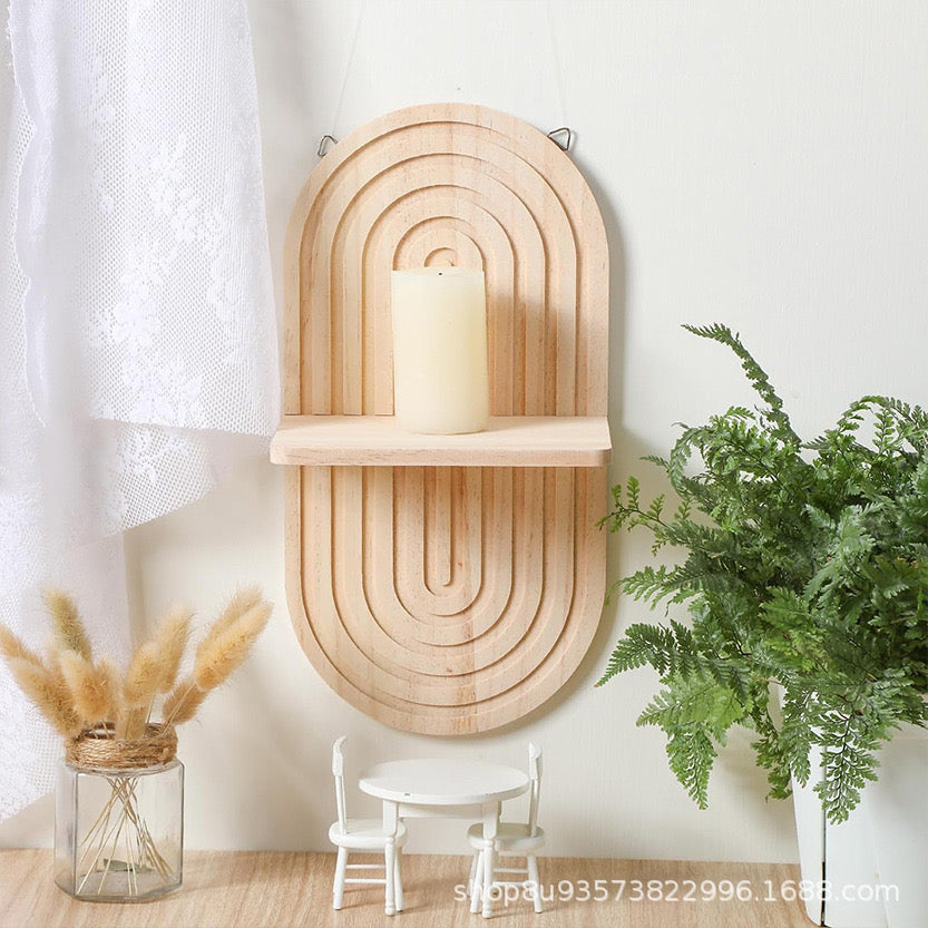 Oval Wall Frame Bohemian Style Wooden Potted Plant Flower Pot Holder Candle Essential Oil Aromatherapy Display Stand