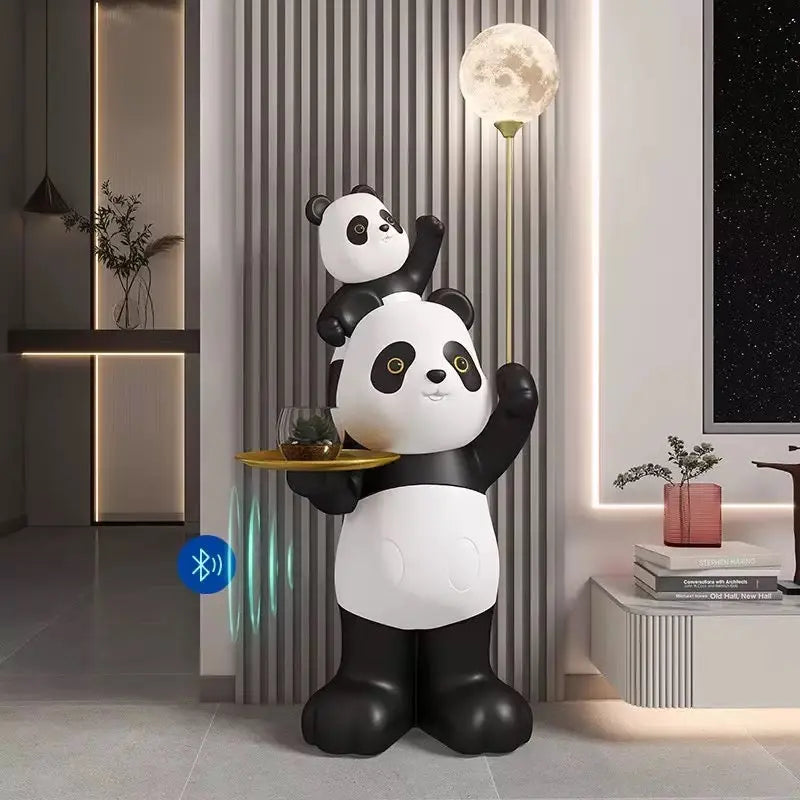 Giant Panda Floor Lamp with Moon Light, Tray & Bluetooth Speaker