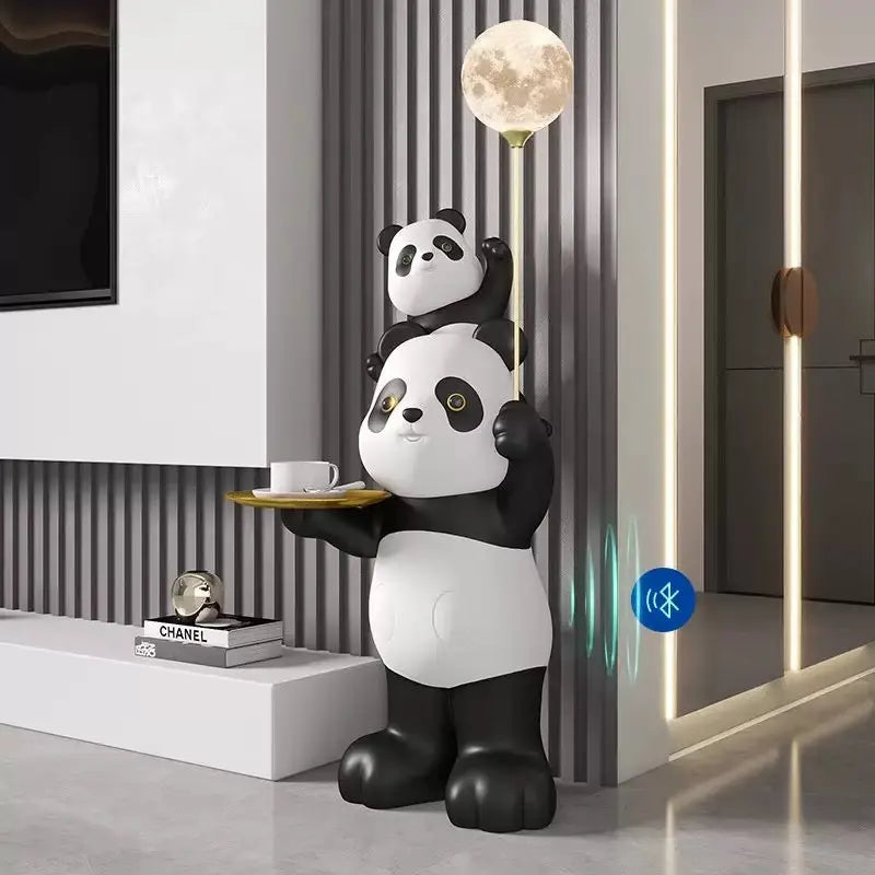 Giant Panda Floor Lamp with Moon Light, Tray & Bluetooth Speaker