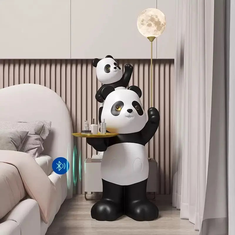 Giant Panda Floor Lamp with Moon Light, Tray & Bluetooth Speaker