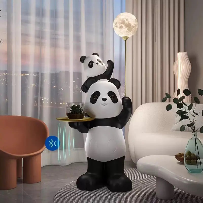 Giant Panda Floor Lamp with Moon Light, Tray & Bluetooth Speaker