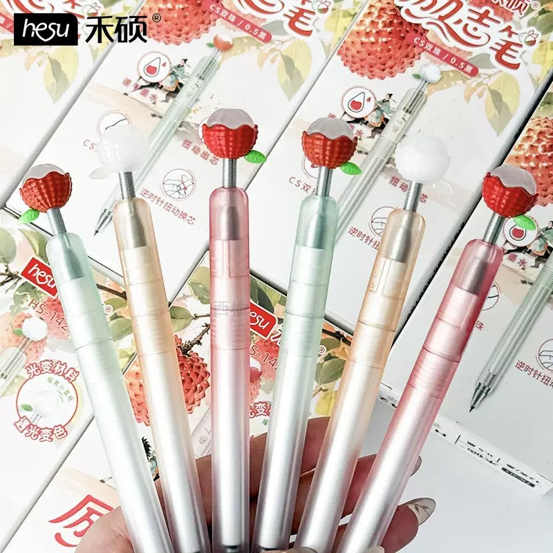 Kawaii Strawberry Bounce Gel Pen 0.5mm Black Ink Cute Spring-Top Pen