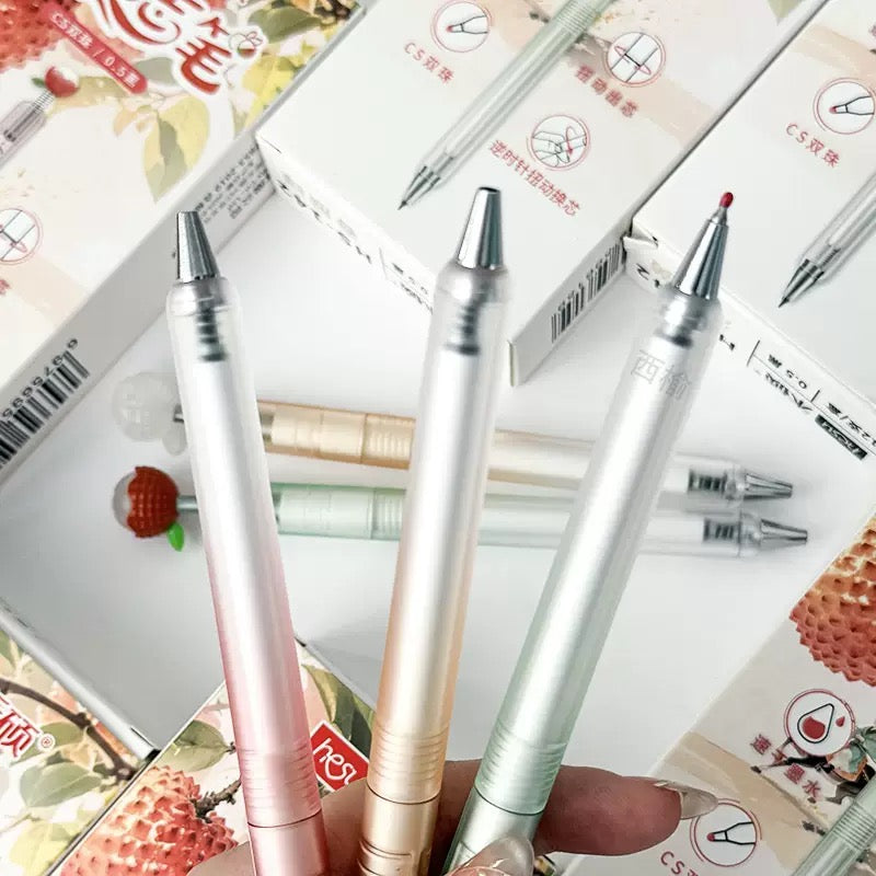 Kawaii Strawberry Bounce Gel Pen 0.5mm Black Ink Cute Spring-Top Pen