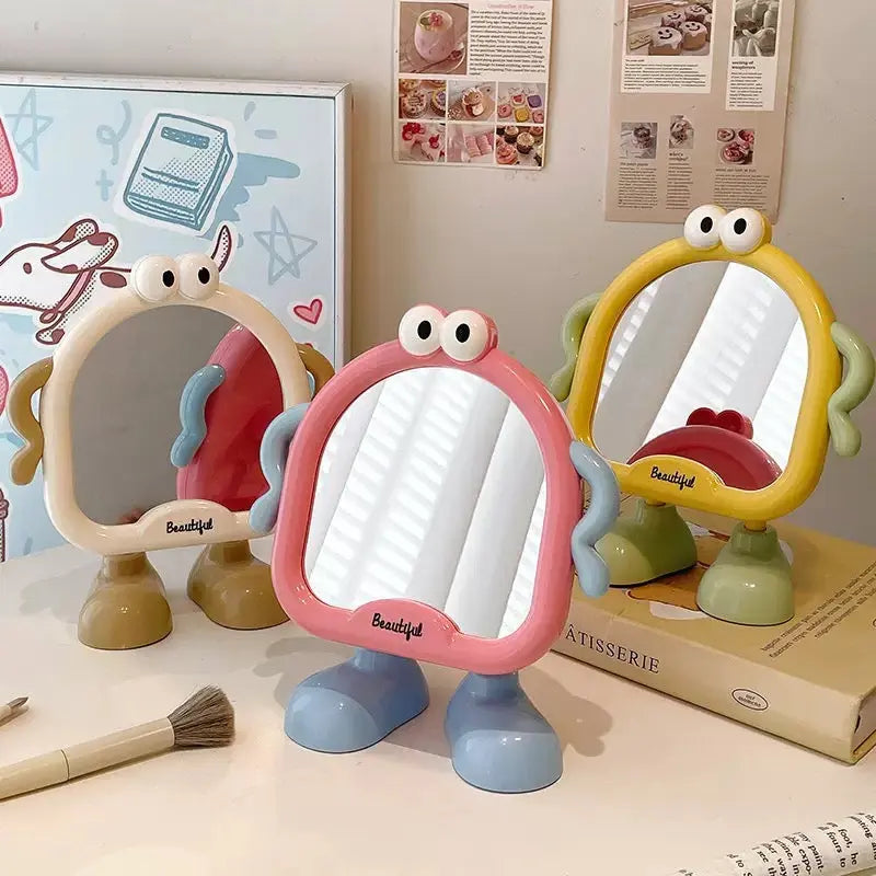 Cute Cartoon Adjustable Standing Makeup Mirror 90° Rotating Desktop Mirror