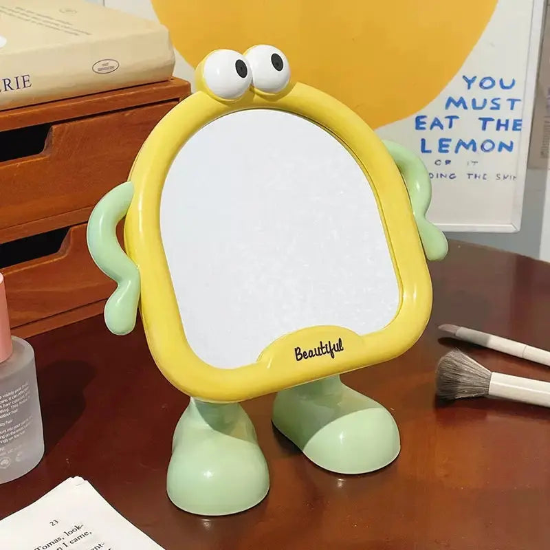 Cute Cartoon Adjustable Standing Makeup Mirror 90° Rotating Desktop Mirror