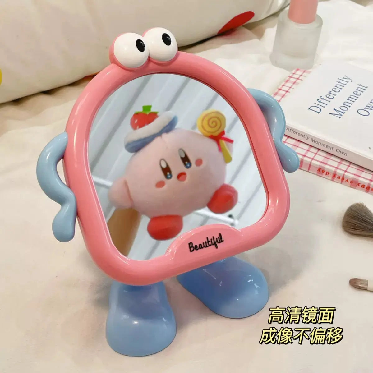 Cute Cartoon Adjustable Standing Makeup Mirror 90° Rotating Desktop Mirror