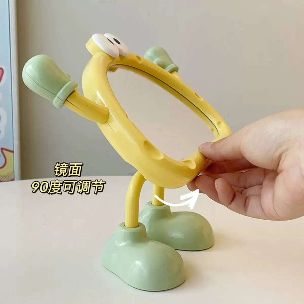 Cute Cartoon Adjustable Standing Makeup Mirror 90° Rotating Desktop Mirror