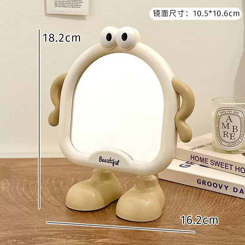 Cute Cartoon Adjustable Standing Makeup Mirror 90° Rotating Desktop Mirror