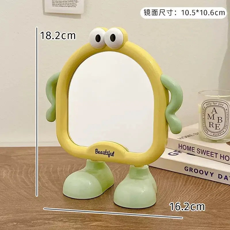 Cute Cartoon Adjustable Standing Makeup Mirror 90° Rotating Desktop Mirror