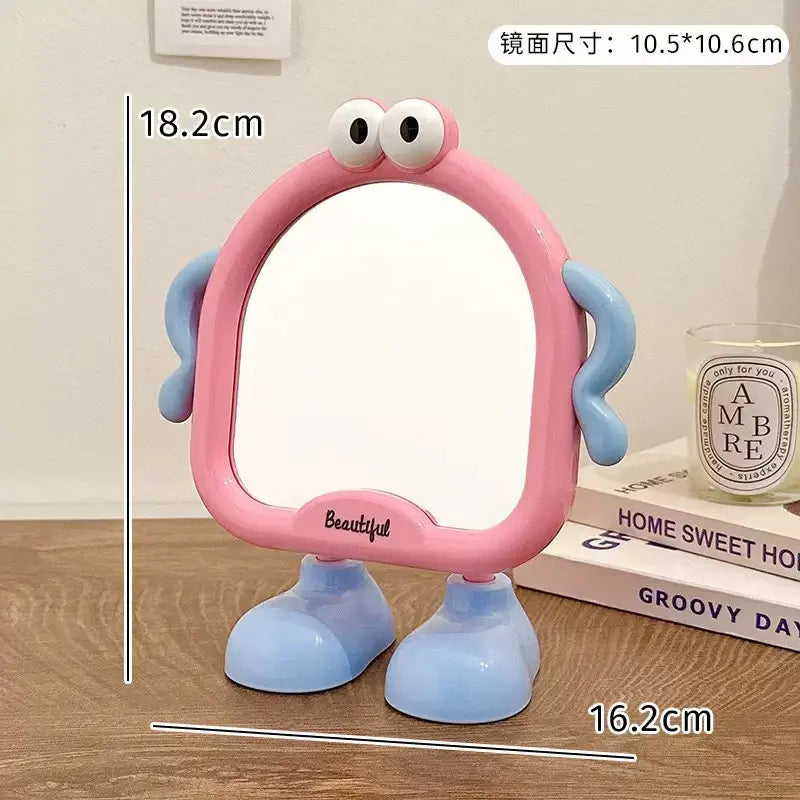Cute Cartoon Adjustable Standing Makeup Mirror 90° Rotating Desktop Mirror