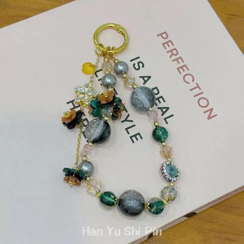 Luxury Floral Crystal Beaded Bag Charm & Keychain
