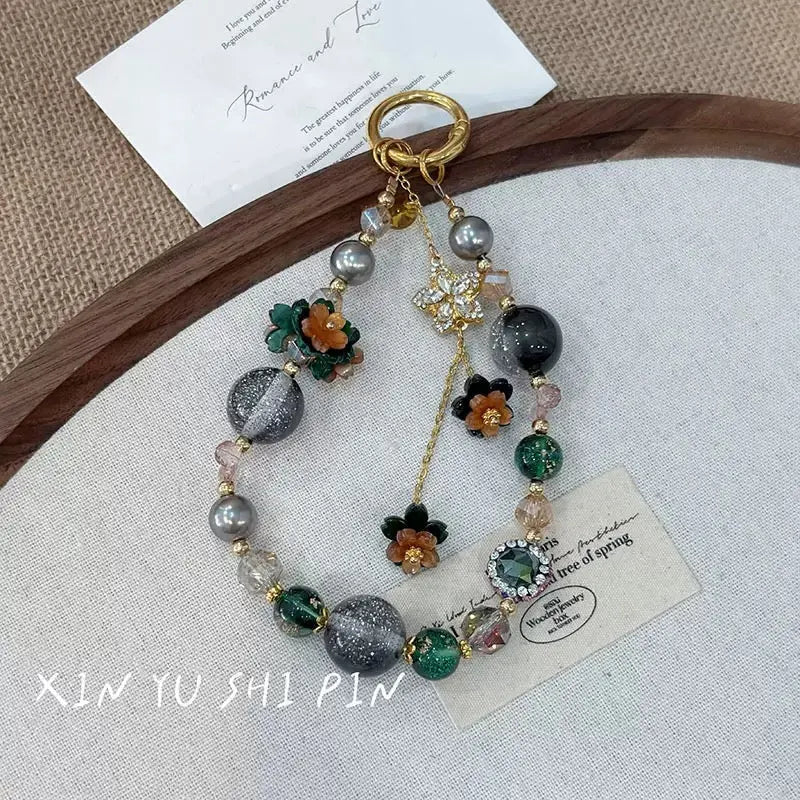 Luxury Floral Crystal Beaded Bag Charm & Keychain